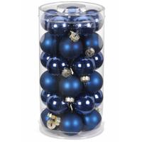 Kerstballen - klein formaat - 30x st - donkerblauw - D4 cm - glas - glans en mat