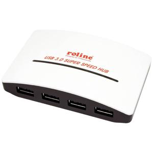 ROLINE USB 3.0 Hub "Black & White", 4 Ports, with Power Supply Wit, Zwart