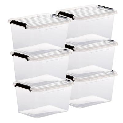 5Five opberg kist met deksel - 6x - Clip Box - 2 liter - 19 x 15 x 11 cm - kunststof - transparant