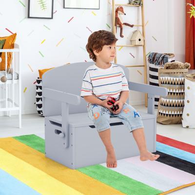 3 in 1 Kindertafel met Bank Kinderzitgroep van Hout met Opbergruimte & Deken 60 x 34 x 57 cm Grijs