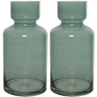 Set van 2x stuks groene vazen/bloemenvazen 6 liter van glas 15 x 30 cm - Vazen - thumbnail