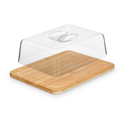 Botervloot of kaasstolp met deksel - bruin/transparant - bamboe hout/kunststof - 20 x 26 x 7 cm