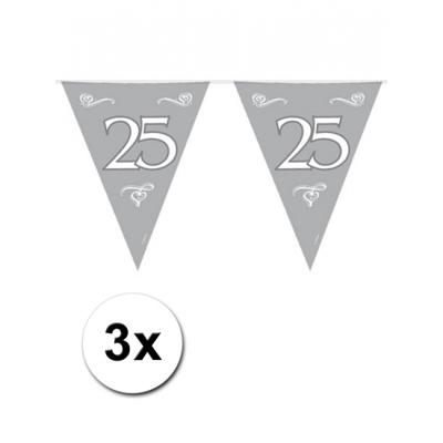 Folat Jubileum vlaggenlijnen - 3x - zilver - 6 meter - 25 jaar thema - feestartikelen