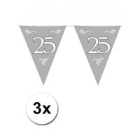 Folat Jubileum vlaggenlijnen - 3x - zilver - 6 meter - 25 jaar thema - feestartikelen