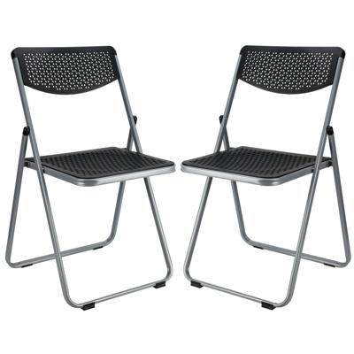 Klapstoel voor buiten/binnen - 2x - zwart - 48 x 82 cm - stevig kunststof - Bijzet stoelen - Vouwsto