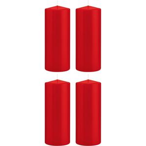 Cilinderkaars/stompkaars - 4x - rood - 8 x 20 cm - 119 branduren