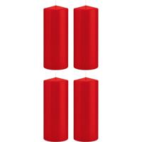 Cilinderkaars/stompkaars - 4x - rood - 8 x 20 cm - 119 branduren