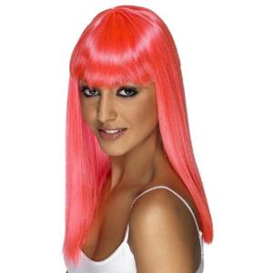 Glamour pruik met roze stijl lang haar - voor dames - verkleed pruiken - carnaval