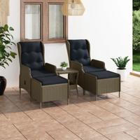 3-delige Loungeset met kussens poly rattan bruin