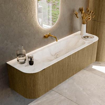 Badmeubel Mondiaz Kurve-Dlux | 160 cm cm | Meubelkleur Dusk | Wastafelkleur Frappe | Solid surface | Wasbak midden spoelbak | Zonder kraangat(en)