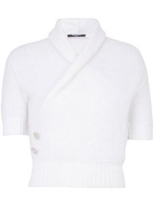 Balmain pull en mohair à design cache-cœur - Blanc