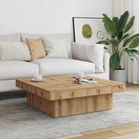 Salontafel 90x90x28 cm bewerkt hout artisanaal eikenkleur
