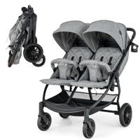 Opvouwbare Dubbele Kinderwagen Kinderwagen met Individuele Rugleuning Verstelbare Rugleuning Voetsteun en Luifel Grijs