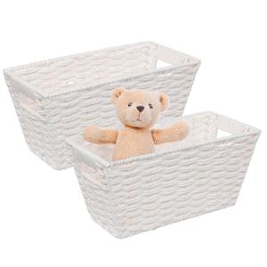 5Five Rieten opbergmand - 2x - gevlochten rechthoek - wit - 31 x 15 x 15 cm