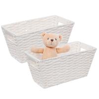 5Five Rieten opbergmand - 2x - gevlochten rechthoek - wit - 31 x 15 x 15 cm