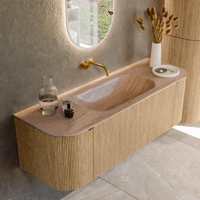 Badmeubel Mondiaz Kurve-Dlux | 140 cm | Meubelkleur Oak | Wastafelkleur Saba | Solid surface | Wasbak midden spoelbak | Zonder kraangat(en)