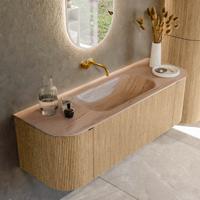 Badmeubel Mondiaz Kurve-Dlux | 140 cm | Meubelkleur Oak | Wastafelkleur Saba | Solid surface | Wasbak midden spoelbak | Zonder kraangat(en) Badmeubel Mondiaz Kurve-Dlux | 140 cm | Meubelkleur Oak | Wastafelkleur Saba | Solid surface | Wasbak midden spoelbak | Zonder kraangat(en)