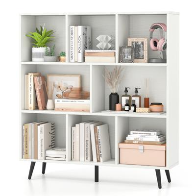 Boekenkast met Vakken Vrijstaande Kast met 3 Niveaus & Houten Poten Cube Kast Bureau Kast 100 cm