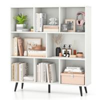 Boekenkast met Vakken Vrijstaande Kast met 3 Niveaus & Houten Poten Cube Kast Bureau Kast 100 cm