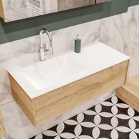 Mondiaz Lush Cloud badmeubel eiken licht 100 cm 1 lade solid surface enkele spoelbak links 1 kraangat