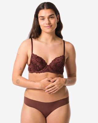 HEMA Damesstring Micro Met Kant Donkerbruin (donkerbruin)