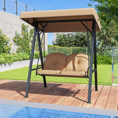 Hollywoodschaukel 2-zits Tuin Schommel met Zonnescherm & Metalen Frame Buiten Schommel tot 300 kg Belastbaar Beige