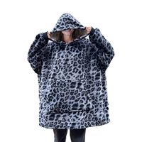 LINNICK Hoodie Flanel Fleece Deken Met Mouwen Leopard - zwart wit - thumbnail