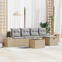 Tuinbankenset met kussen 6 pcs Beige poly rattan