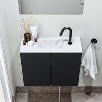 Zaro Polly toiletmeubel 60cm mat zwart met witte wastafel met kraangat - thumbnail