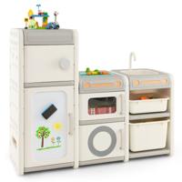 Opbergmeubel voor Kinderspeelgoed Speelkeuken Magnetisch Whiteboard Afneembare Gootsteen en Kraan Opbergkast en Bakken Markeerstiften