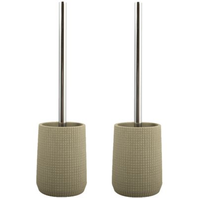 Toiletborstel in houder/wc-borstel - 2x - polyresin/metaal - taupe - 35 x 10 cm