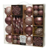 50x Kunststof kerstballen mix roze 4-8-15 cm kerstboom versiering/decoratie   - - thumbnail
