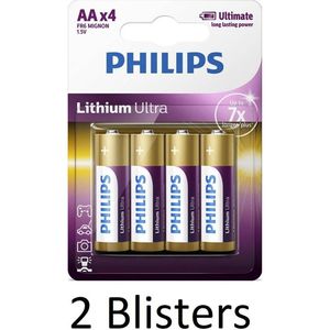 8 stuks (2 blisters a 4 stuks) Philips AA Lithium Ultra Batterijen
