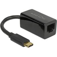 DeLOCK superspeed usb-c (usb 3.1 gen 1) male > gigabit lan 10/100/1000 mbps compact adapter (zwart, 0,135 meter)