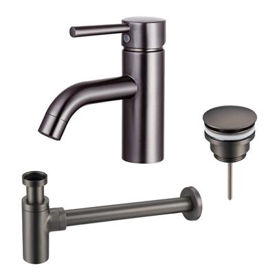 Fortifura Calvi Wastafelkraanset - lage wastafelkraan - klikwaste plug - design sifon - Geborsteld Gunmetal PVD SW766540/SW767288/SW767297