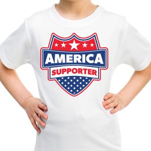 Amerika / America schild supporter t-shirt wit voor kinderen