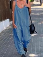 Loose Spaghetti Casual Plain Jumpsuit