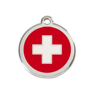 Swiss Cross Red roestvrijstalen hondenpenning medium/gemiddeld dia. 3 cm - RedDingo
