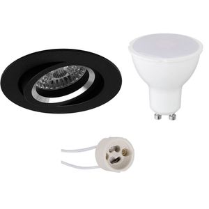 LED Spot Set - Pragmi Aerony Pro - GU10 Fitting - Inbouw Rond - Mat Zwart - 6W - Natuurlijk Wit 4200K - Kantelbaar - Ø82mm