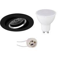 LED Spot Set - Pragmi Aerony Pro - GU10 Fitting - Inbouw Rond - Mat Zwart - 6W - Natuurlijk Wit 4200K - Kantelbaar - Ø82mm - thumbnail