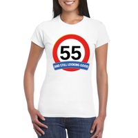 Verkeersbord 55 jaar t-shirt wit dames - thumbnail