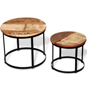 The Living Store Salontafel Set - Industriële Stijl - Gerecycled Hout - 50x41 cm - 40x35 cm