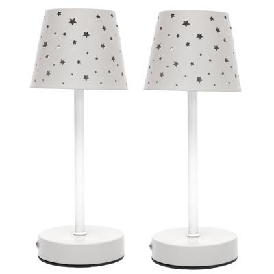 Oplaadbare kinderkamer tafellamp - 2x - met usb - lichtgrijs - sterren - 28,5 cm