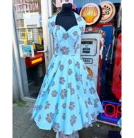 32% korting | Vivien Of Holloway Halterneck Blue Gingham Black Flowers Dress -S