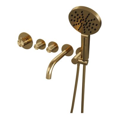Inbouwthermostaatset Brauer Gold Carving Incl Baduitloop en 3 Standen Handdouche Goud Brauer
