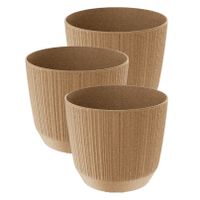 3x stuks moderne carf-stripe plantenpot/bloempot kunststof dia 13 cm/hoogte 11 cm eco/aarde beige