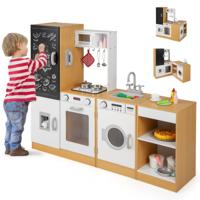 3-delig Kinder Speelkeuken set Houten Speelkeuken met Realistische Geluiden & Lichten Natuur + Wit