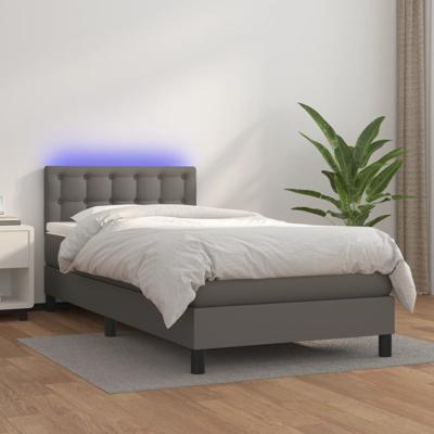 Boxspring met matras en LED kunstleer grijs 90x200 cm