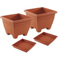 4x stuks vierkante plantenbakken terra cotta met opvangschaal 30 x 30 x 23 cm