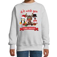 Kersttrui/sweater voor jongens/meisjes - we wish you - grijs - Kerst diertjes - thumbnail